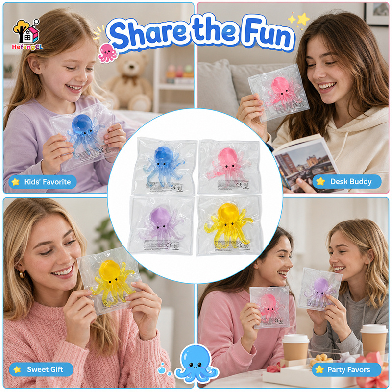 Hefengcl.Novelty Bright Transparent Octopus Squishy Toy